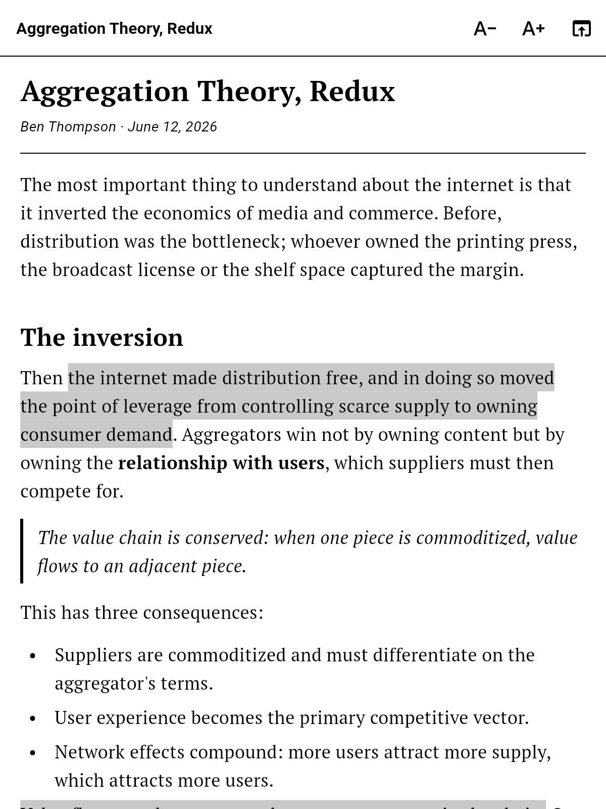Reading an article with a highlight
