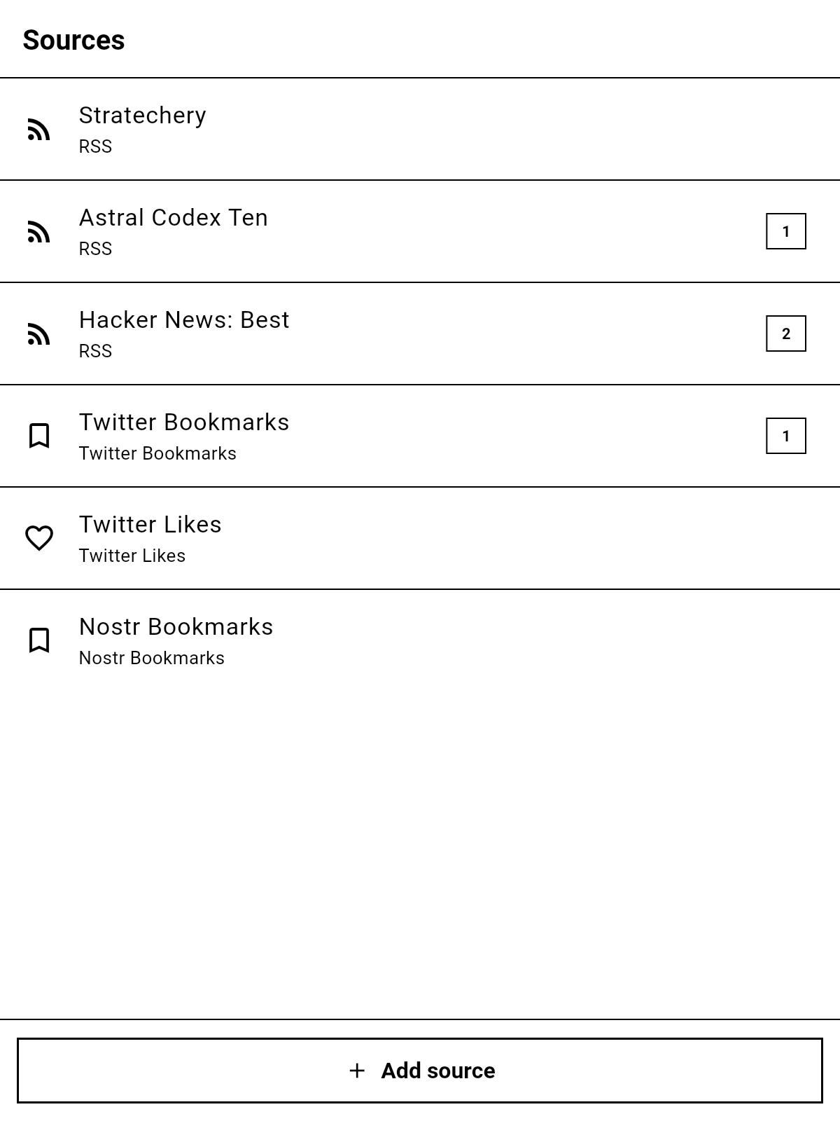 Managing sources and folders